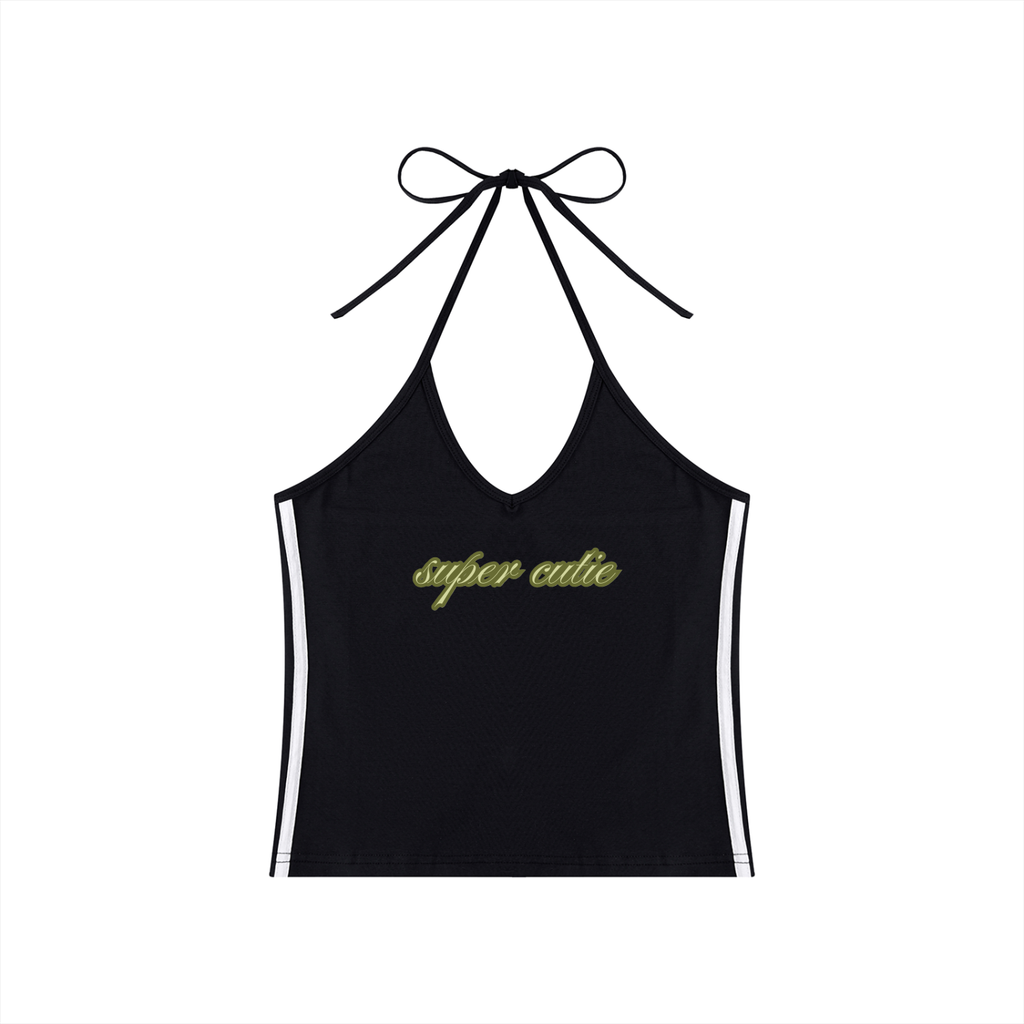 Top corto de cuello halter con bloques de color para mujer