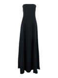 Solace London Women 'Helena' Black Long Dress With Bare Shoulder And Flared Hem In Twill Woman