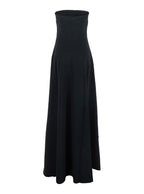 Solace London Women 'Helena' Black Long Dress With Bare Shoulder And Flared Hem In Twill Woman