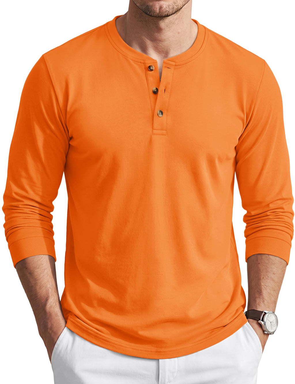 Henley Shirts Cotton Long Sleeve Shirt with 3-Button