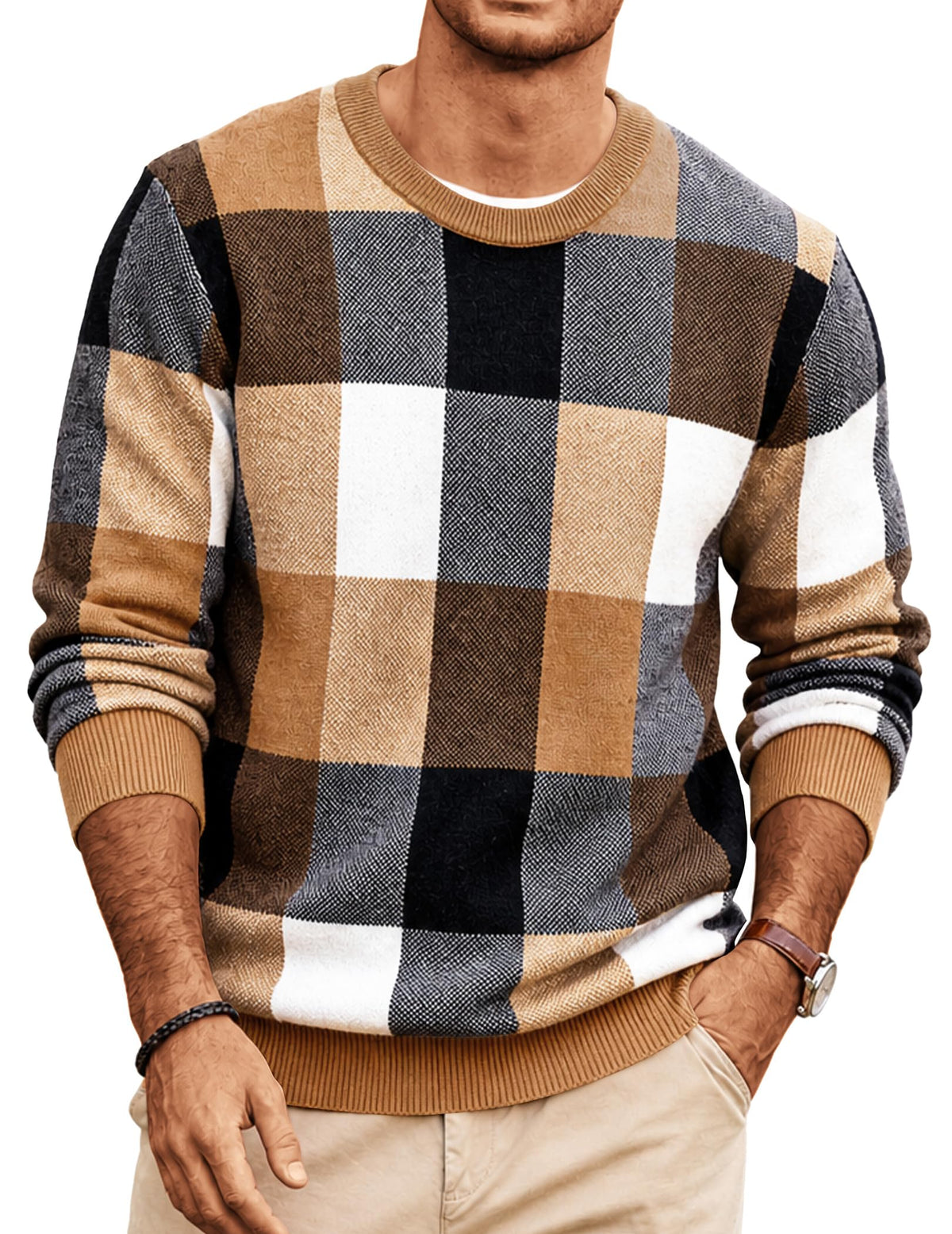 Plaid Crew Neck Sweater