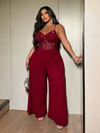 Shimmer Mesh Wide-Leg Jumpsuit
