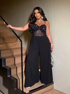 Shimmer Mesh Wide-Leg Jumpsuit