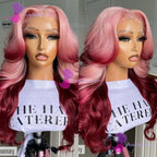 Ombre Pink Rosemary Colored Human Hair Body Wavy Glueless 13x4 Lace Front Wigs #613 Made Pre Plucked 180% Density Full Lace Wigs