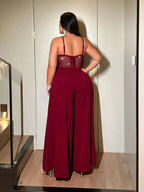Shimmer Mesh Wide-Leg Jumpsuit