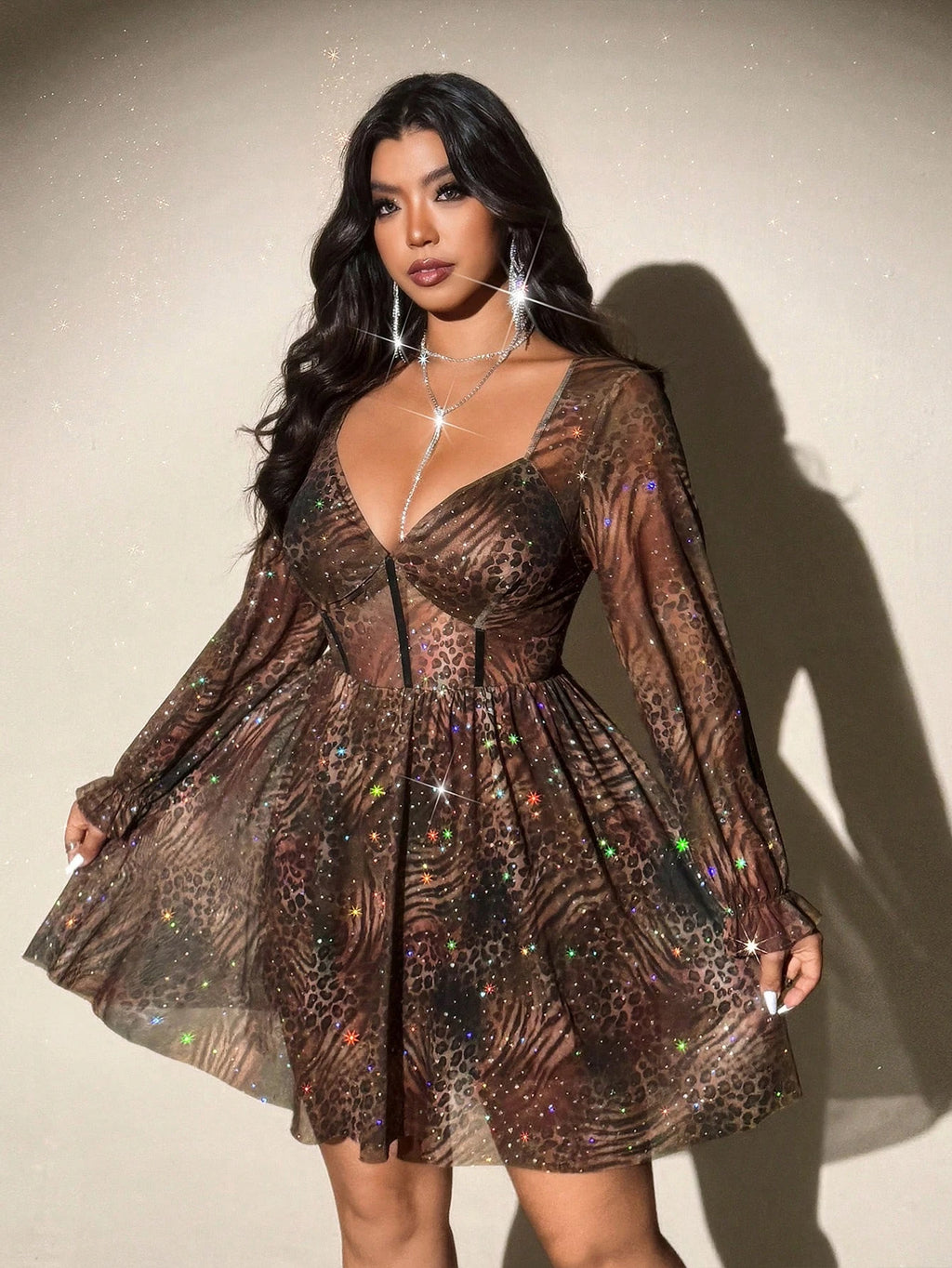 Leopard Print Shimmer Mini Dress
