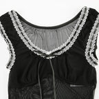 Corsé de malla con cuello redondo y cordones