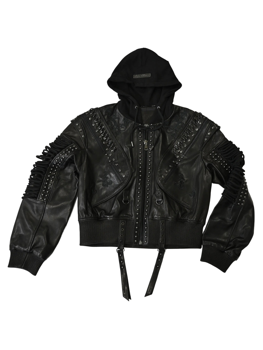Chaqueta bómber de cuero con cordones