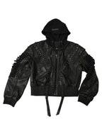 Chaqueta bómber de cuero con cordones