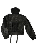 Chaqueta bómber de cuero con cordones