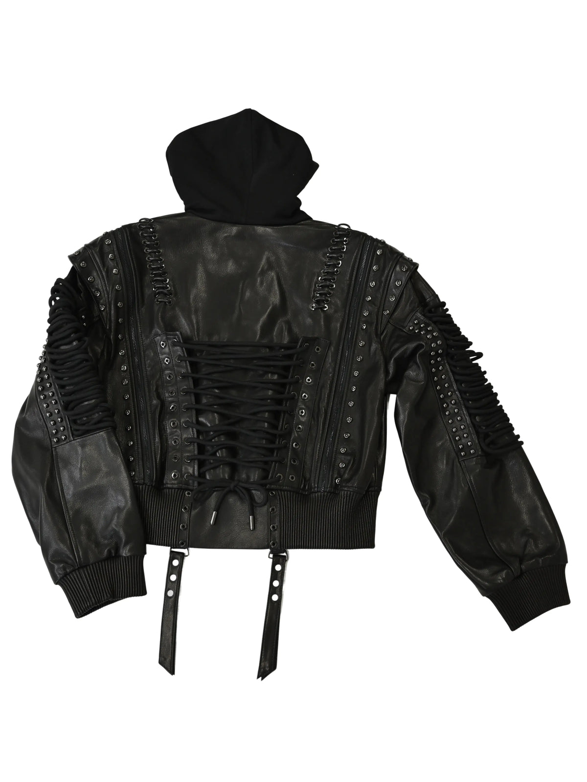 Chaqueta bómber de cuero con cordones