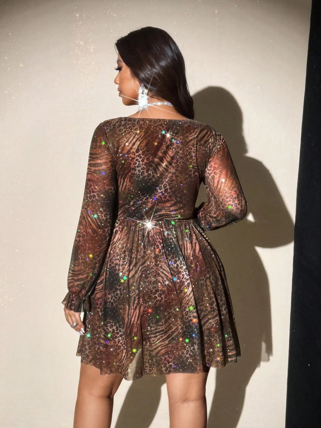 Leopard Print Shimmer Mini Dress