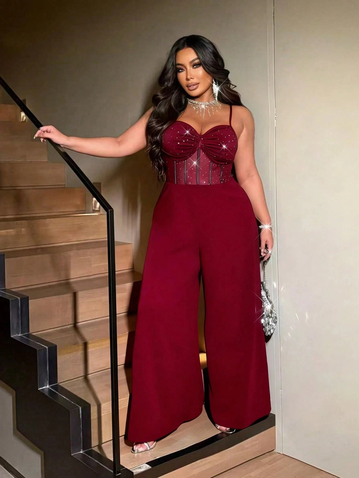 Shimmer Mesh Wide-Leg Jumpsuit