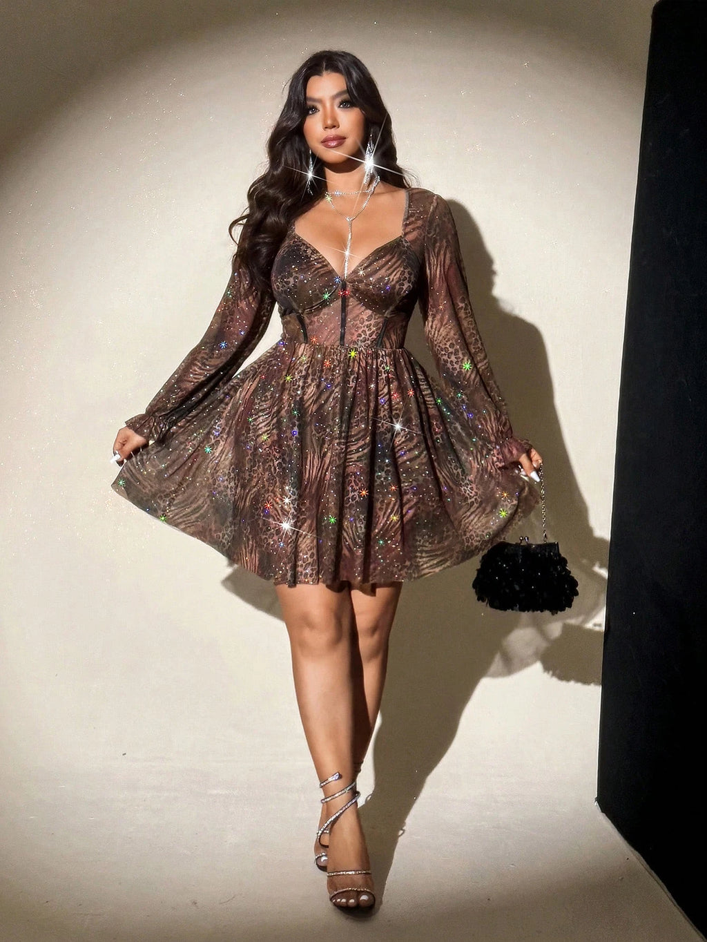 Leopard Print Shimmer Mini Dress