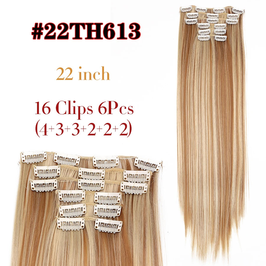 Clips In Hair Extension Long Straight Hair Pieces Clip In Hair Extension 22Inch 6Pcs/Set Synthetic Fake Hair Ppieces For Women