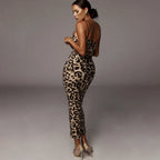 Vestido midi sexy sin mangas con escote en V y estampado de leopardo para mujer, moda urbana de primavera, atuendos para fiesta de Navidad