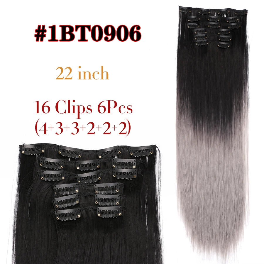 Clips In Hair Extension Long Straight Hair Pieces Clip In Hair Extension 22Inch 6Pcs/Set Synthetic Fake Hair Ppieces For Women