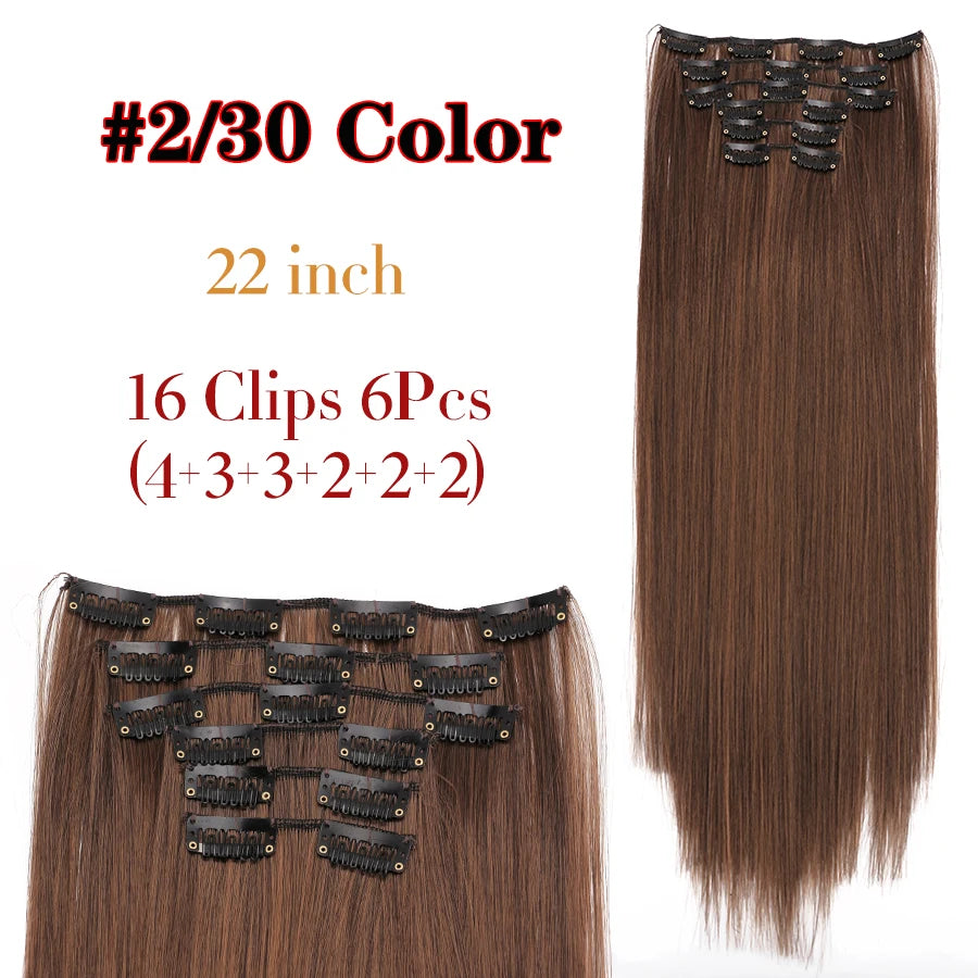 Clips In Hair Extension Long Straight Hair Pieces Clip In Hair Extension 22Inch 6Pcs/Set Synthetic Fake Hair Ppieces For Women
