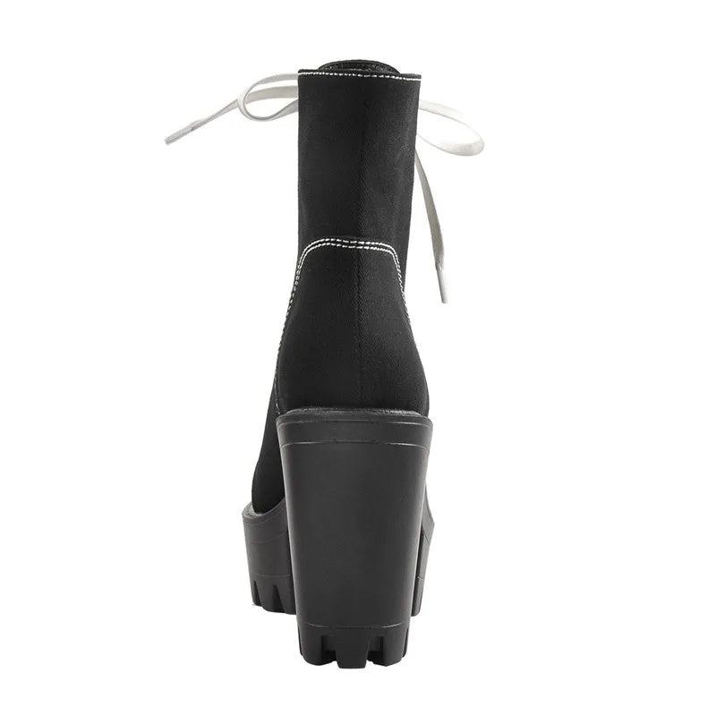 Platform Lace Up Canvas Ankle Boots