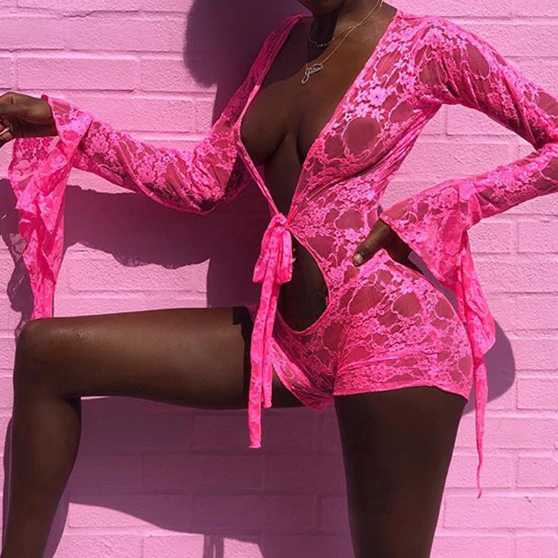 Mesh Sheer Hollow Out Romper