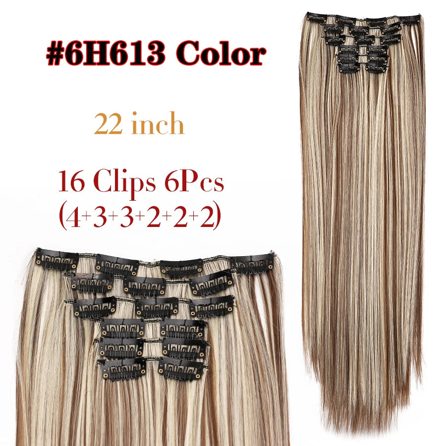 Clips In Hair Extension Long Straight Hair Pieces Clip In Hair Extension 22Inch 6Pcs/Set Synthetic Fake Hair Ppieces For Women