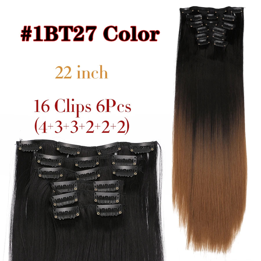 Clips In Hair Extension Long Straight Hair Pieces Clip In Hair Extension 22Inch 6Pcs/Set Synthetic Fake Hair Ppieces For Women