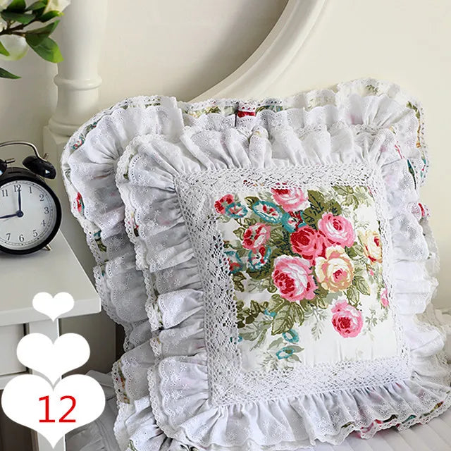 Lace Embroidery Ruffle Pillow Cover
