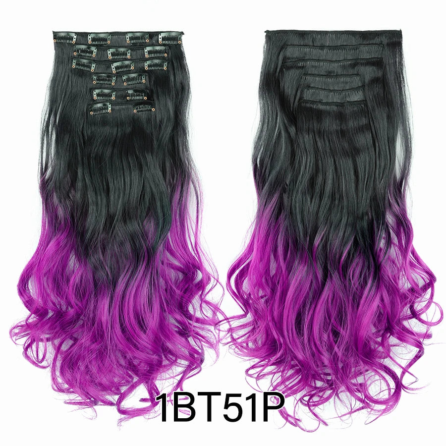 Clips In Hair Extension Long Straight Hair Pieces Clip In Hair Extension 22Inch 6Pcs/Set Synthetic Fake Hair Ppieces For Women