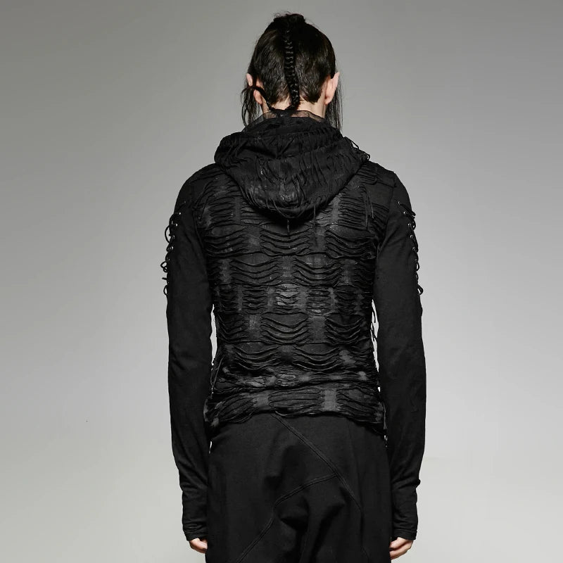 Distressed Hole Knit Hooded Long Sleeve Top