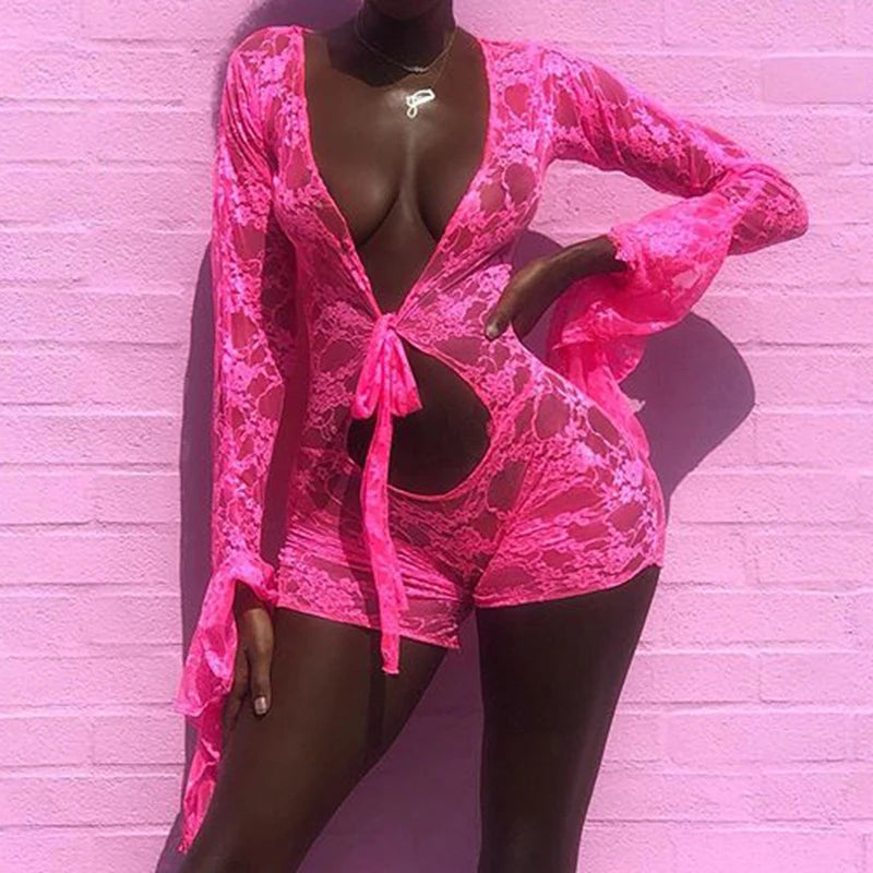 Mesh Sheer Hollow Out Romper