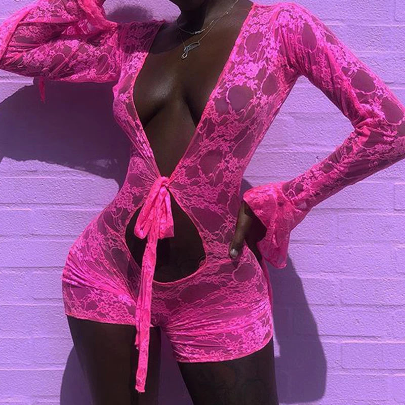 Mesh Sheer Hollow Out Romper