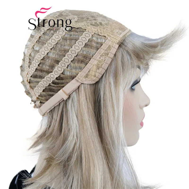 Short Straight Blonde Highlighted Bob with Bangs Synthetic Wig Black Brown Red