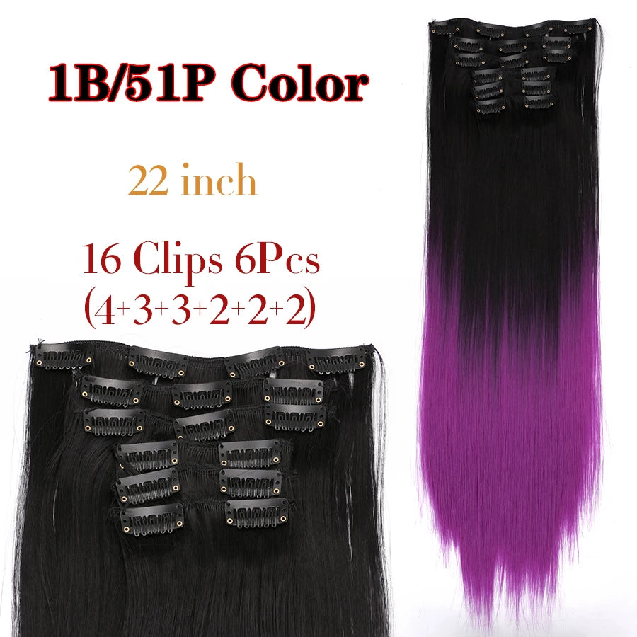 Clips In Hair Extension Long Straight Hair Pieces Clip In Hair Extension 22Inch 6Pcs/Set Synthetic Fake Hair Ppieces For Women