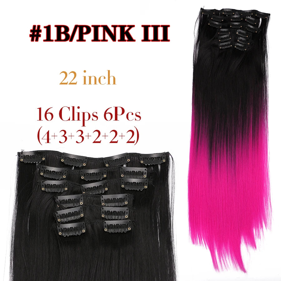 Clips In Hair Extension Long Straight Hair Pieces Clip In Hair Extension 22Inch 6Pcs/Set Synthetic Fake Hair Ppieces For Women