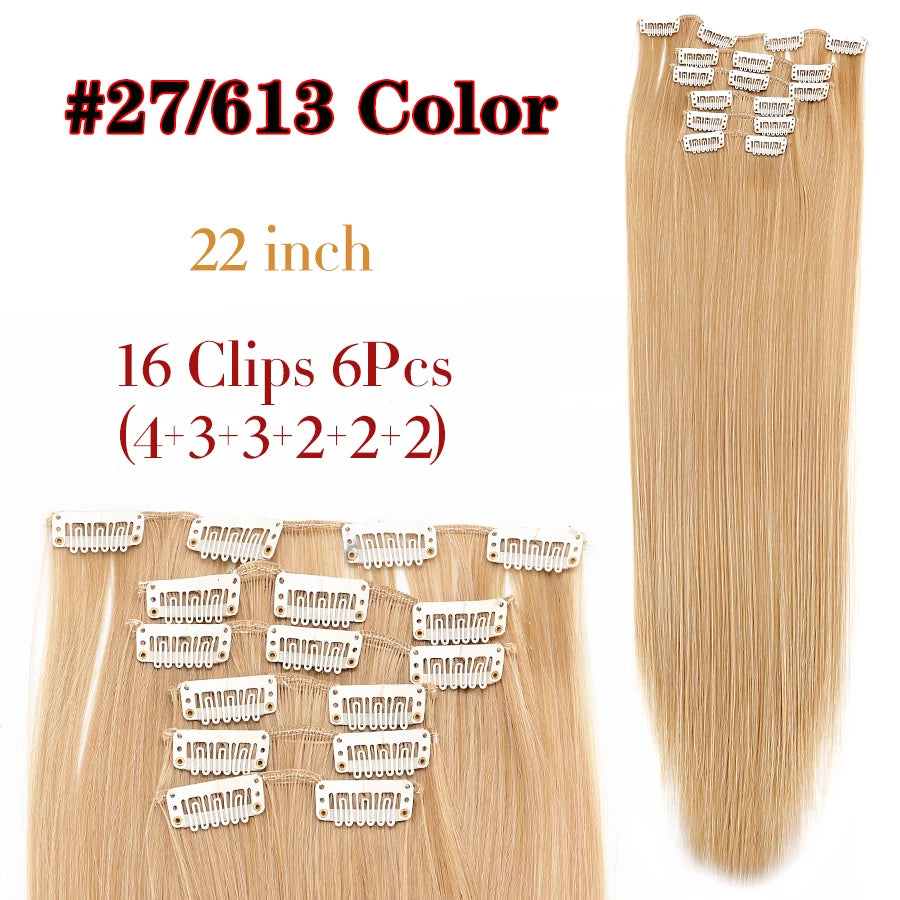 Clips In Hair Extension Long Straight Hair Pieces Clip In Hair Extension 22Inch 6Pcs/Set Synthetic Fake Hair Ppieces For Women