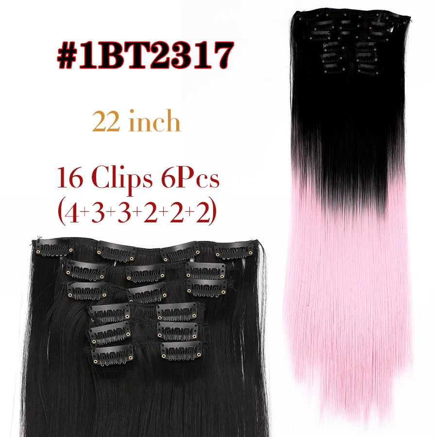 Clips In Hair Extension Long Straight Hair Pieces Clip In Hair Extension 22Inch 6Pcs/Set Synthetic Fake Hair Ppieces For Women