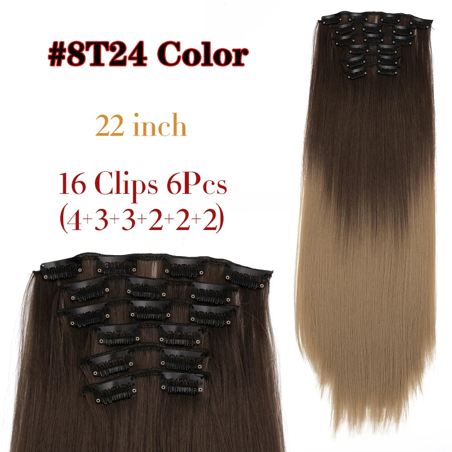 Clips In Hair Extension Long Straight Hair Pieces Clip In Hair Extension 22Inch 6Pcs/Set Synthetic Fake Hair Ppieces For Women