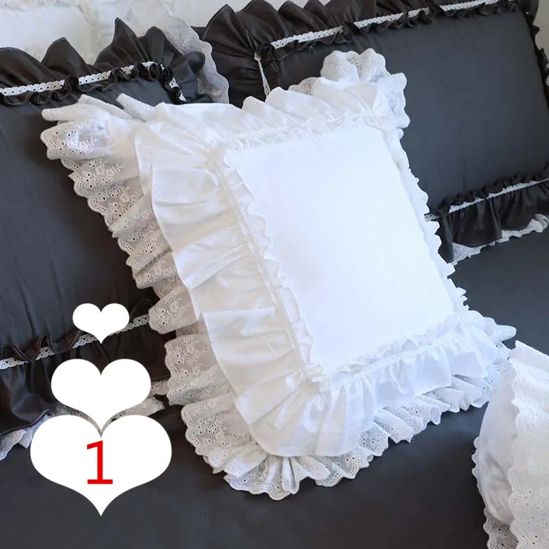 Lace Embroidery Ruffle Pillow Cover