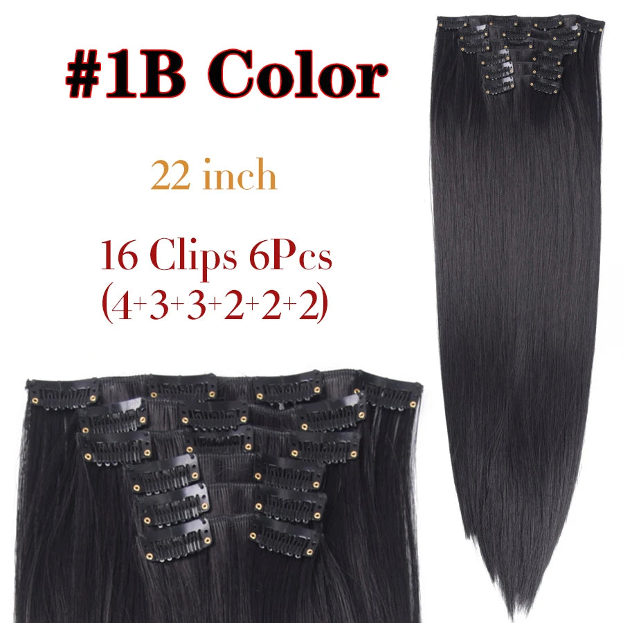 Clips In Hair Extension Long Straight Hair Pieces Clip In Hair Extension 22Inch 6Pcs/Set Synthetic Fake Hair Ppieces For Women