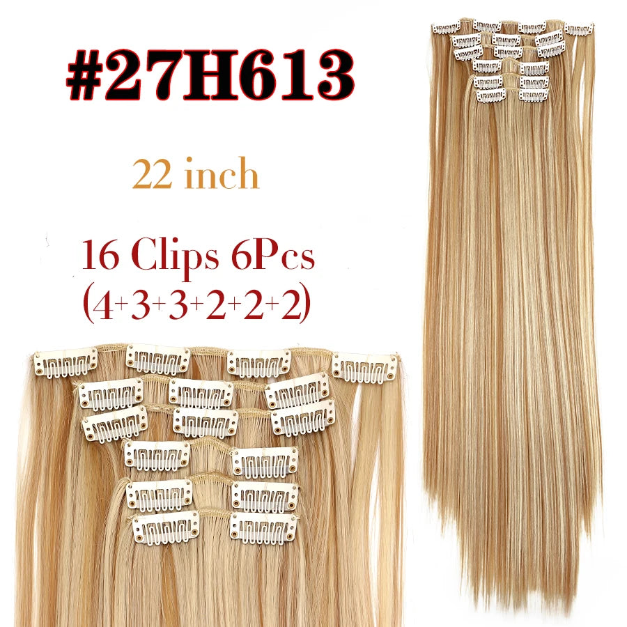 Clips In Hair Extension Long Straight Hair Pieces Clip In Hair Extension 22Inch 6Pcs/Set Synthetic Fake Hair Ppieces For Women