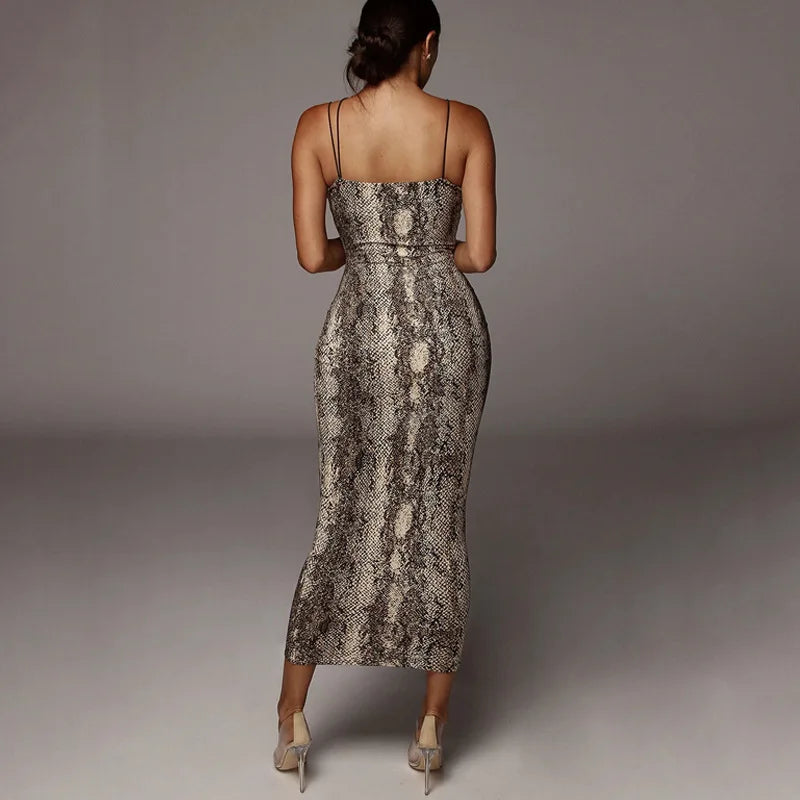 Vestido midi sexy sin mangas con escote en V y estampado de leopardo para mujer, moda urbana de primavera, atuendos para fiesta de Navidad
