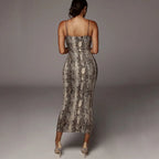 Vestido midi sexy sin mangas con escote en V y estampado de leopardo para mujer, moda urbana de primavera, atuendos para fiesta de Navidad