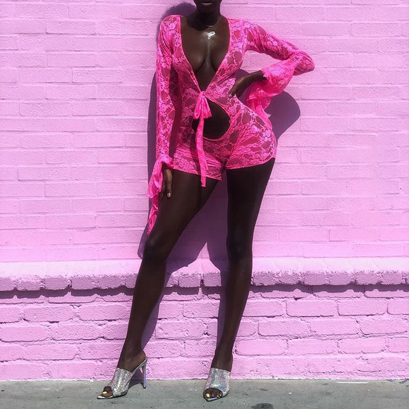 Mesh Sheer Hollow Out Romper
