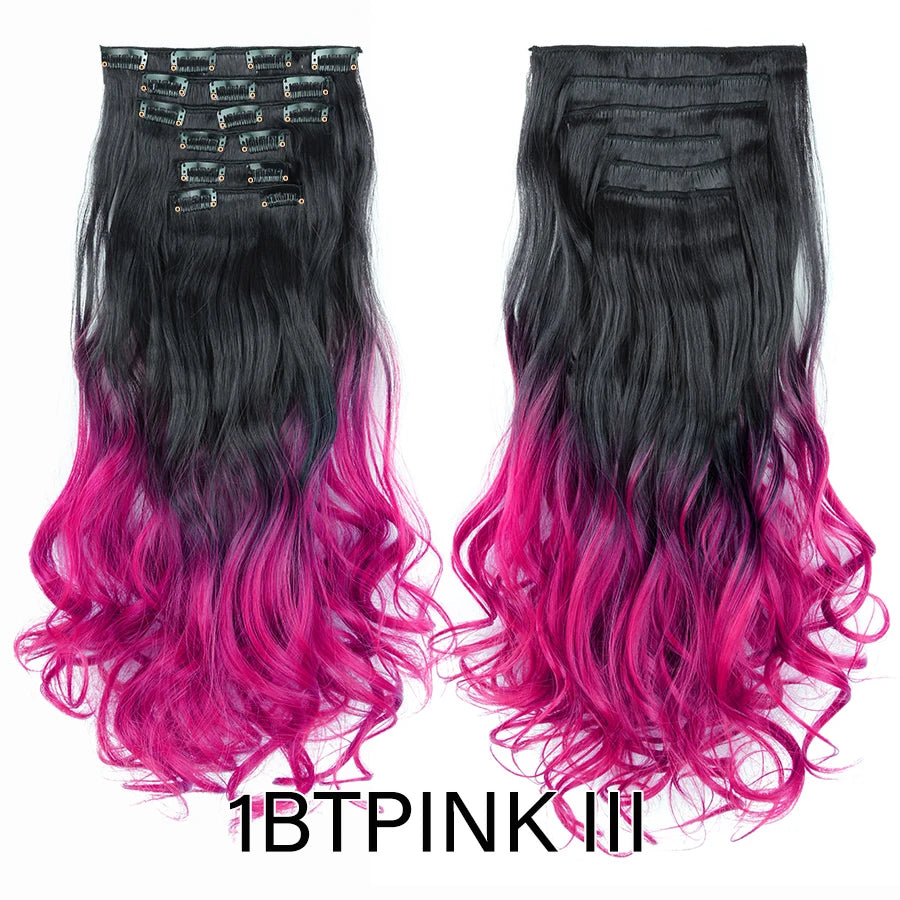 Clips In Hair Extension Long Straight Hair Pieces Clip In Hair Extension 22Inch 6Pcs/Set Synthetic Fake Hair Ppieces For Women