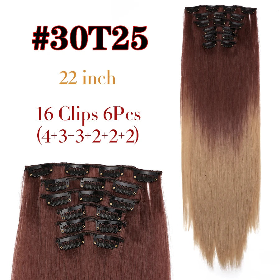Clips In Hair Extension Long Straight Hair Pieces Clip In Hair Extension 22Inch 6Pcs/Set Synthetic Fake Hair Ppieces For Women