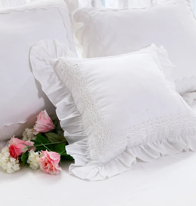 Lace Embroidery Ruffle Pillow Cover