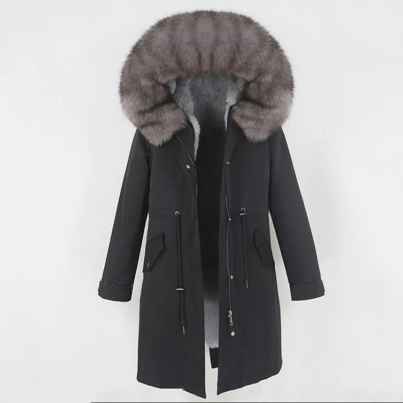 OFTBUY 2022 nueva parka extralarga, chaqueta de invierno impermeable, mujer, capucha de piel natural de mapache zorro, abrigo de piel auténtica, ropa de calle desmontable