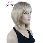Short Straight Blonde Highlighted Bob with Bangs Synthetic Wig Black Brown Red