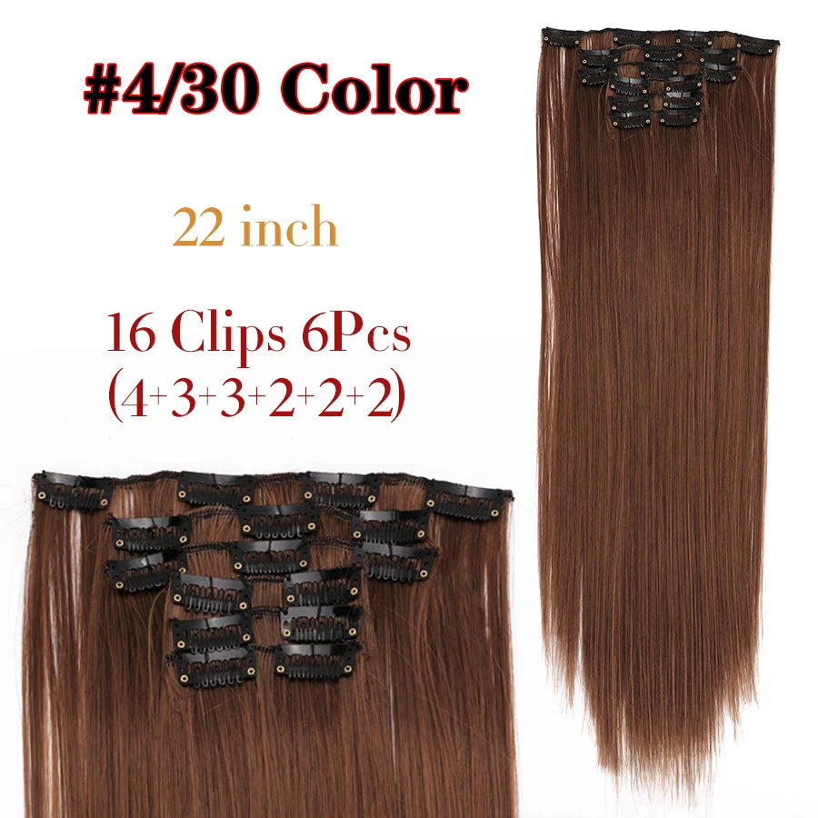 Clips In Hair Extension Long Straight Hair Pieces Clip In Hair Extension 22Inch 6Pcs/Set Synthetic Fake Hair Ppieces For Women