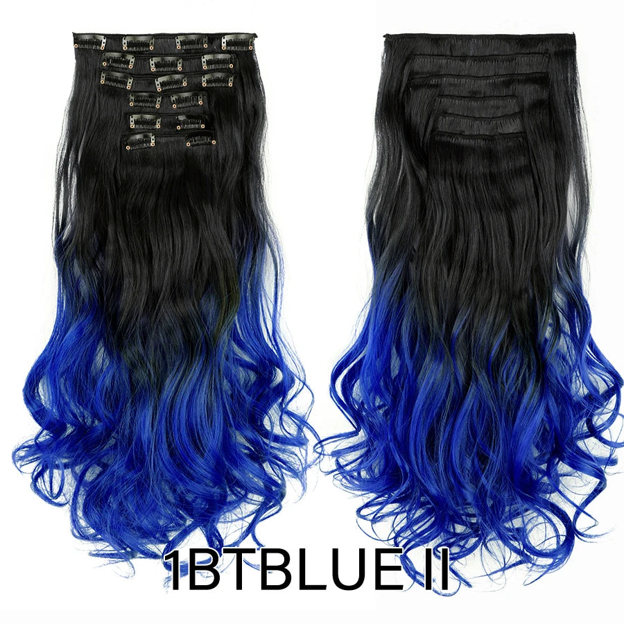 Clips In Hair Extension Long Straight Hair Pieces Clip In Hair Extension 22Inch 6Pcs/Set Synthetic Fake Hair Ppieces For Women